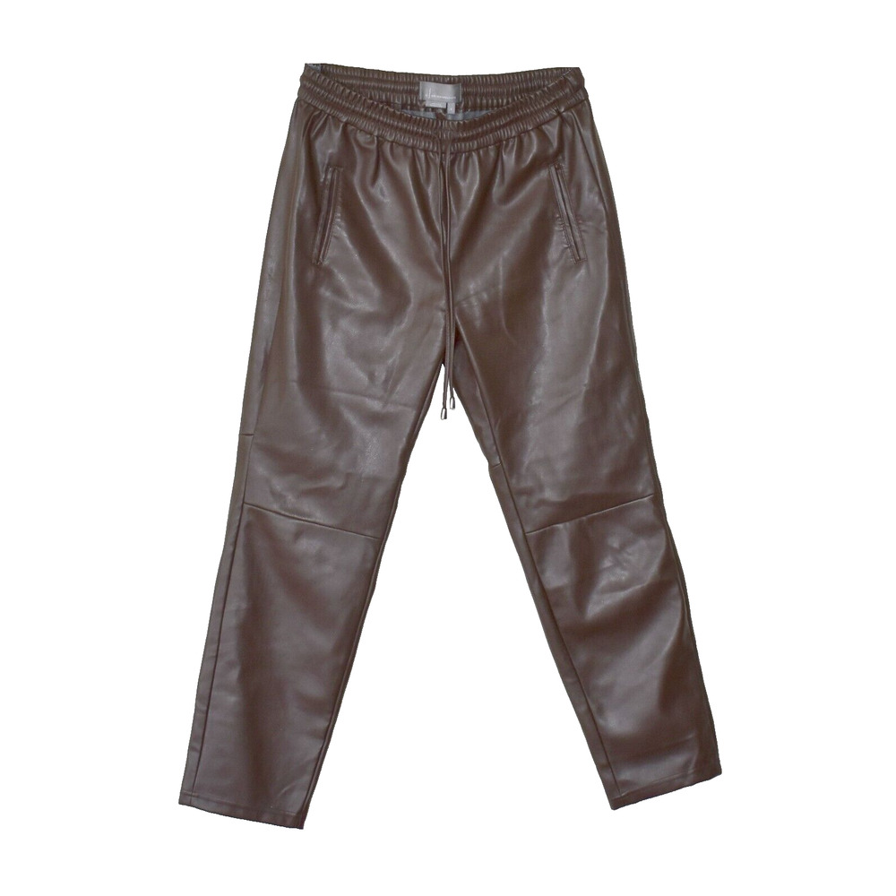 A8 NEW By ANTHROPOLOGIE Brown Faux Leather Elastic Drawstring Waist Pants Size S